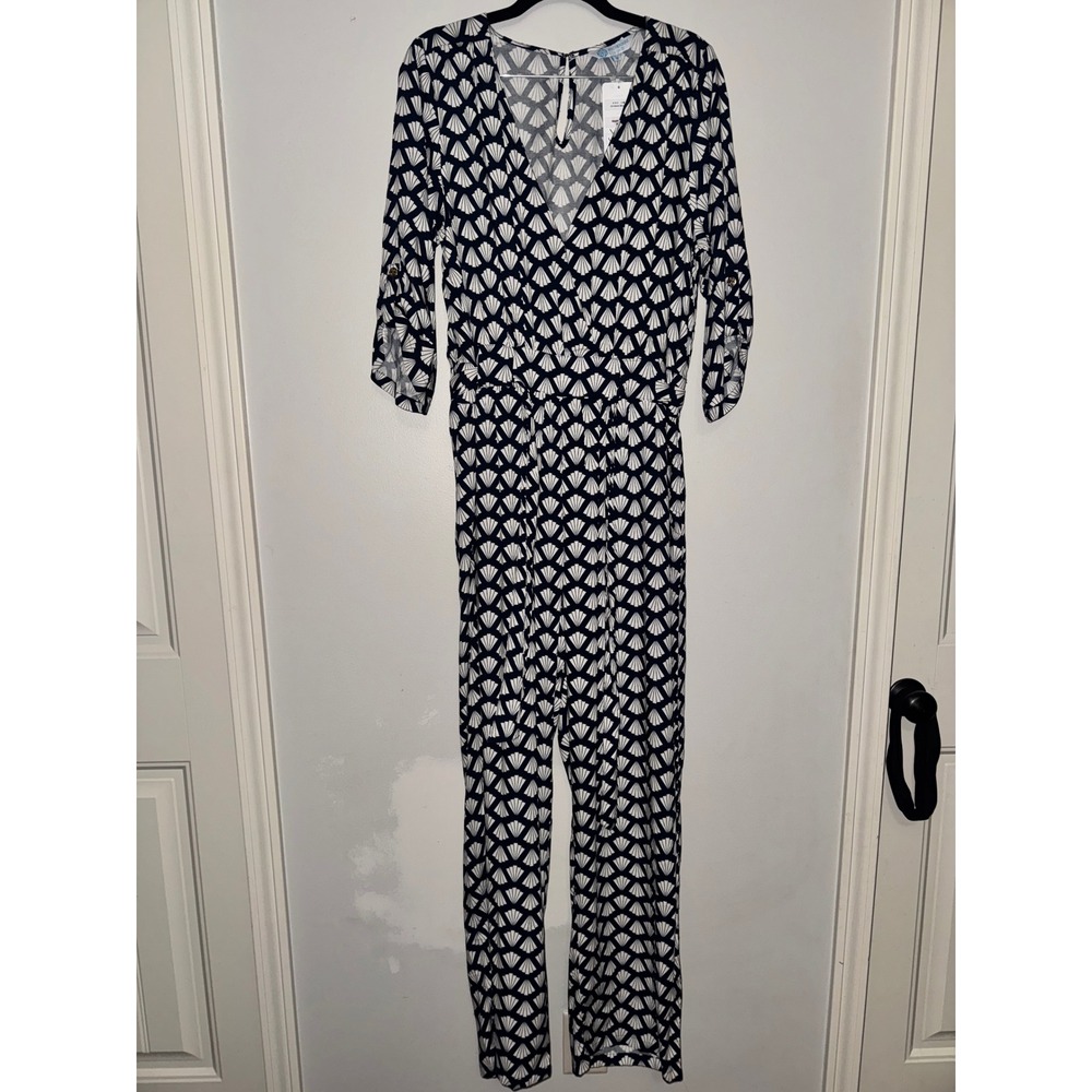 Escapada Living Naomi Jumpsuit Navy White Trevi Fan Print Size M NWT 1013-D55‎